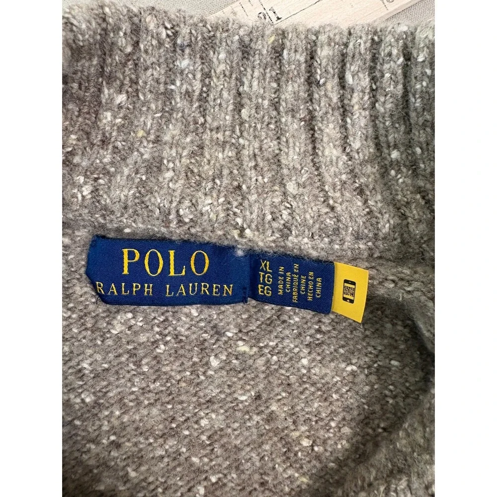 Polo Ralph Lauren Sweater Men XL Beige Speckled Wool Mockneck Button Pullover